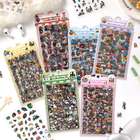 Waterproof PET Stickers For Scrapbooking Cute Cartoon Journaling Stickers Travel Pet Food Celebration Flower Life Theme Stickers
