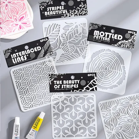 Vintage PET Artistic Drawing Stencils Set Geometric Texture Botanical Floral Laser Hollowed Painting Template School DIY Craft Stencil
