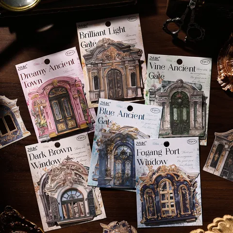 Autocollants de Scrapbooking de Fenêtre et Porte Architecturales Dorées Rétro Papier Décoratif Évidé pour Bricolage Art