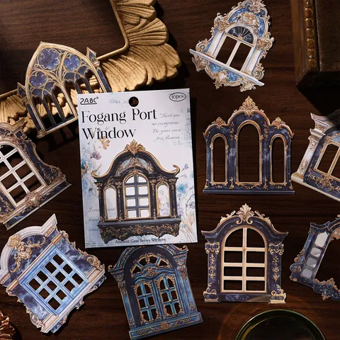 Autocollants de Scrapbooking de Fenêtre et Porte Architecturales Dorées Rétro Papier Décoratif Évidé pour Bricolage Art