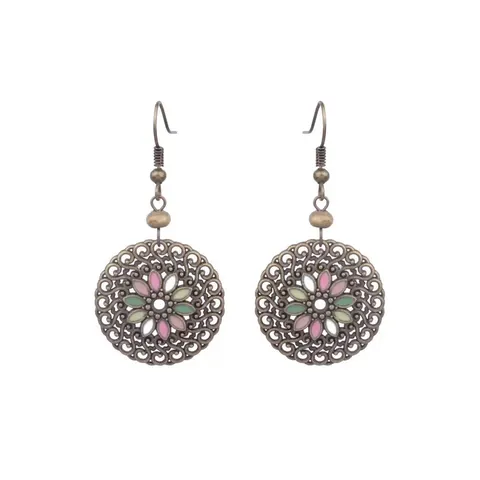 Orecchini a Goccia Bohémien Vintage Con Nappina Per Donna Orecchini Etnici Floreali In Lega Acciaio Inossidabile Smalto Strass Gioielli Vacanza