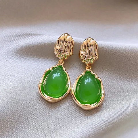Orecchini da Donna Stile Coreano a Goccia d'Acqua Pieghettati Irregolari Oro Lega di Zinco Pietra di Resina Elegante
