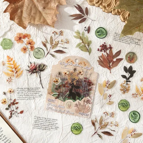 Vintage Botanical Floral PET Waterproof Sticker Pack Retro Flowers Wax Seal Material For Journaling Scrapbooking DIY Decoration