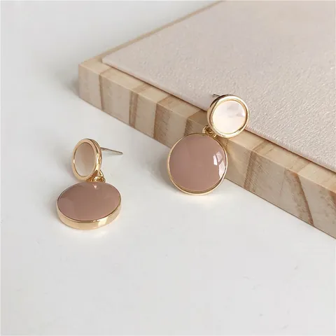 Korean Style Sweet Candy Color Drip Glaze Geometric Round Stud Earrings With Silver Earring Post Alloy Enamel Jewelry For Women