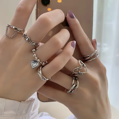 S925 Sterling Silver Heart Open Ring For Women Korean INS Style Minimalist Vintage Thai Silver Adjustable Chain Finger Ring Jewelry