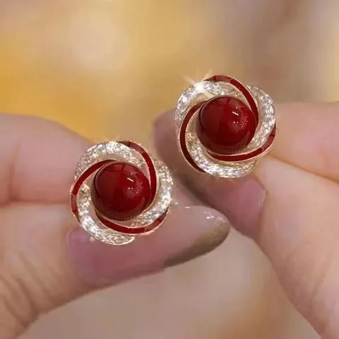Orecchini a Lobo Vintage Francese in Lega Con Perno in Argento Sterling 925 Perla Artificiale Strass Smalto Gioielli per Donna