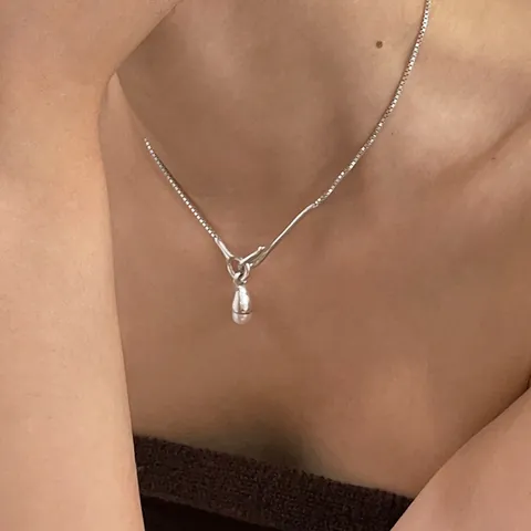 Minimalistische 925 Sterlingsilber Künstliche Perle Anhänger Halskette Nischendesign Cool Stil Boxkette Für Damen Schmuck