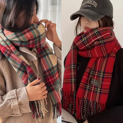 Damen Schal Karomuster Winter Koreanischer Stil Kaschmirähnlich Verdickt Warm Schultertuch Mit Quasten