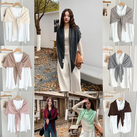 Minimalist Cashmere Like Knitted Triangle Shawl For Women Solid Color Warm Soft Wrap Scarf Lightweight Cape Accessories Gift
