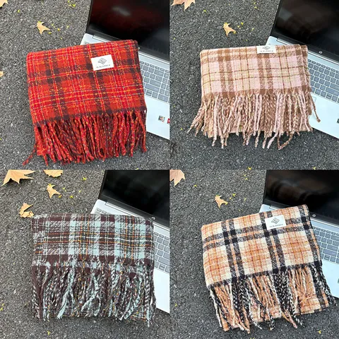 Damen Kariert Schal Herbst Winter Checked Quasten Schal Dick Warm Kettengewirkt Wrap Schals Für Casual Täglich Weich Cape Geschenk