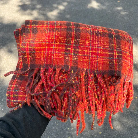Damen Kariert Schal Herbst Winter Checked Quasten Schal Dick Warm Kettengewirkt Wrap Schals Für Casual Täglich Weich Cape Geschenk