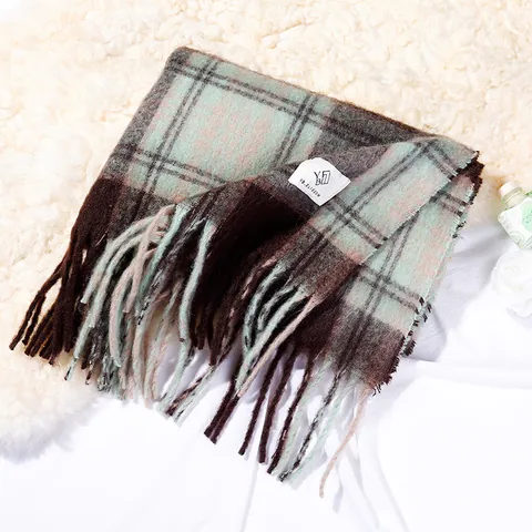 Vintage Kariert Schal Für Damen Winter Dick Warm Imitation Kaschmir Gewebt Schal Lange Quaste Halswärmer Wrap