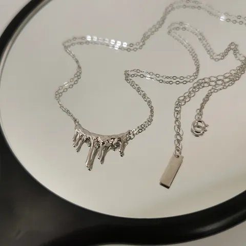 925 Sterling Silver Molten Lava Waterdrop Pendant Necklace For Women Minimalist Liquid Metal Design Clavicle Chain Jewelry