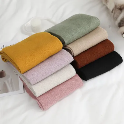 Dames Sjaal Winter Koreaanse Stijl Effen Kleur Gebreide Sjaal Warm Zacht Polyester Sjaal Met Geweven Label Premium Sjaal