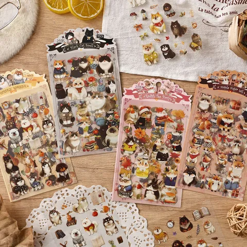 Niedliche Tier PET Aufkleber Set Wasserdichte Cartoon Hund Katze Hase Fuchs Muster Für Journaling Scrapbooking DIY Dekoration