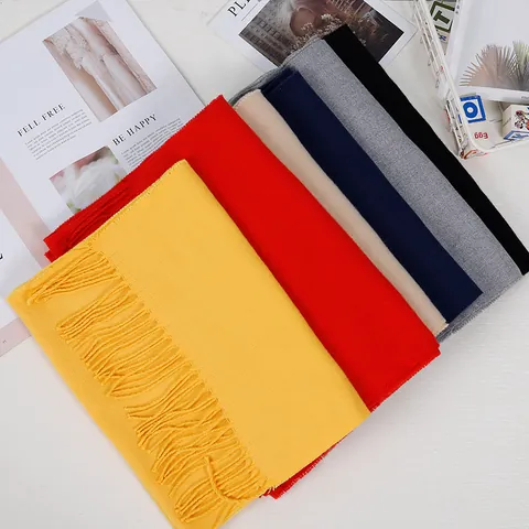 Mode Einfarbig Polyester Schal Weich Kaschmir-Imitat Quaste Stola Wickeltuch Für Damen Herren Herbst Winter Warm Vielseitig Halstuch