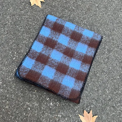 Mohair Feel Plaid Scarf For Women Winter Warm Checkered Shawl With Contrast Blanket Stitch Edging Soft Imitation Cashmere Scarf Fashion Korean Style Thick Wrap