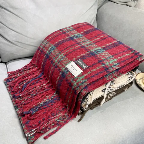 Maillard-Stil Kaschmir-Imitat Karierter Schal Für Damen Winter Dick Warm Quaste Stola Wrap Retro Karo Schal