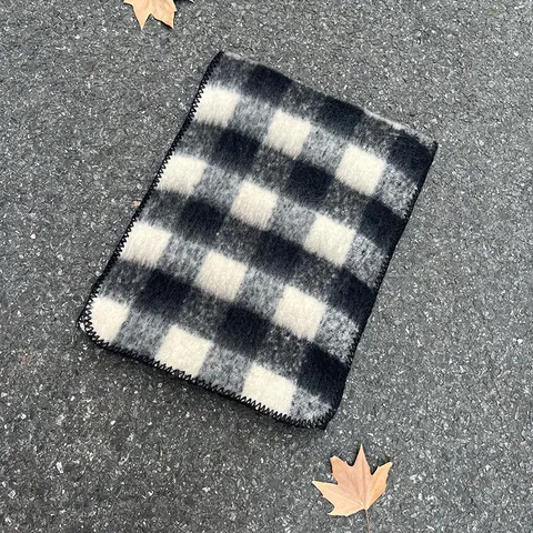 Mohair Feel Plaid Scarf For Women Winter Warm Checkered Shawl With Contrast Blanket Stitch Edging Soft Imitation Cashmere Scarf Fashion Korean Style Thick Wrap