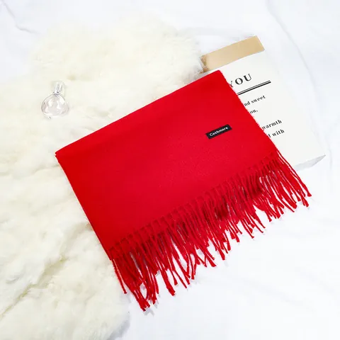 Solid Color Artificial Cashmere Scarf Autumn Winter Warm Fringed Shawl For Women Elegant Minimalist Scarf Pashmina Wrap Gift