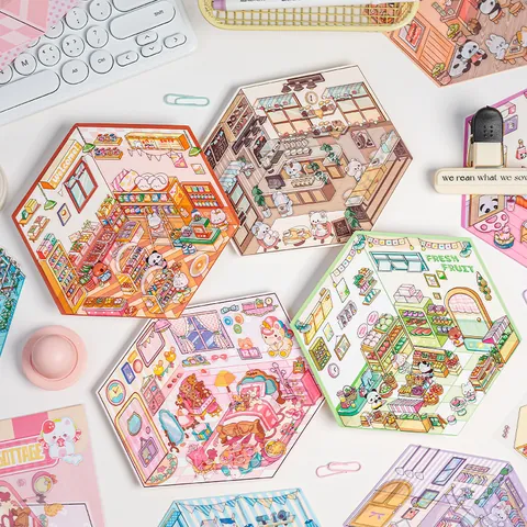 3D Miniature Cabin Scene Stickers PET Waterproof Cartoon Fairy Tale House Stickers for Scrapbooking DIY Journal Decor Gift