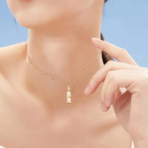 Collier Pendentif Articulation de Bambou en Cuivre Minimaliste Luxueux Incrusté Strass Chaîne de Boîte Dorée Ras du Cou Géométrique Élégant Bijoux de Cou pour Femmes