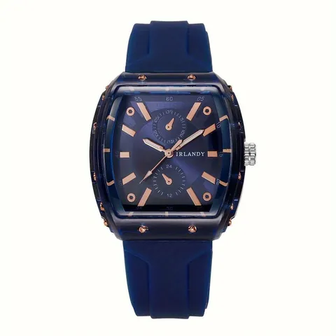 Fashion Unisex Quartz Watch Alloy Transparent Square Case Silicone Strap Waterproof Wristwatch With Matching Rhinestone Bracelet Jewelry Set