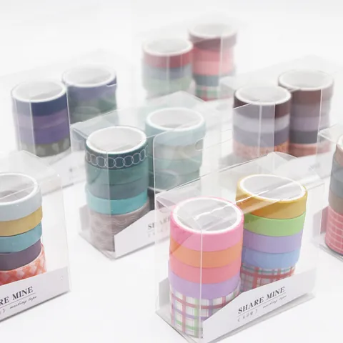 Morandi Salt Style Washi Tape Set Solid Color Grid Masking Tape For Scrapbooking DIY Decorative Stickers Journal Supplies