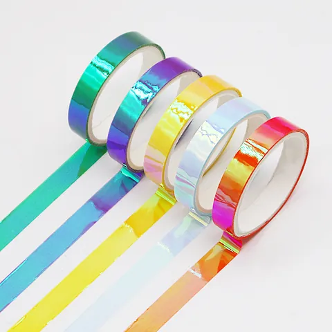 Cinta Láser Arcoíris Degradado Purpurina Washi Tape Impermeable Para Álbumes de Recortes DIY Suministros Decorativos Papelería Estudiante