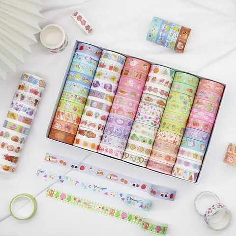 Juego de 60 Rollos de Cinta Washi Caja de Regalo Lindo Dibujo Animado Cinta de Enmascarar Decorativa Kawaii Scrapbooking Pegatinas Papel Adhesivo Para Bricolaje Papelería