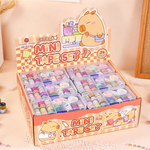 Cute Cartoon Capybara Mini Washi Tape Set With Dispenser Colored Patterned Decorative Masking Tape For Kids DIY Journal Scrapbooking Craft Stationery