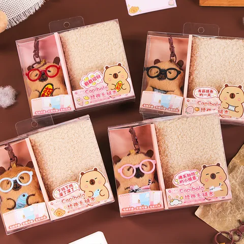 Schattige Capybara Pluche Hanger Notitieboek Set Cartoon Soft Cover Dagboek Cadeau Voor Studenten Dagelijkse Kantoorartikelen