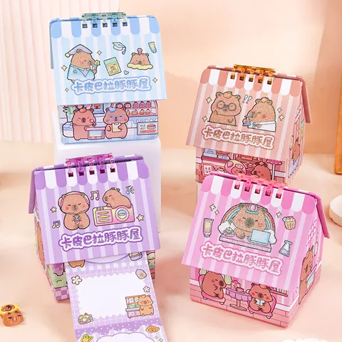 Organisateur de Bureau Mignon en Forme de Maison Capybara Boîte de Rangement de Papeterie Multifonctionnelle Avec Notes Autocollantes Pour Cadeau Étudiant École Bureau