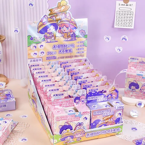 Cute Cartoon Girl Emoji Sealing Stickers Laser Coated Paper Reward Labels For Kindergarten Kids School Journal Decor