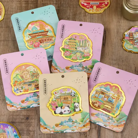 Aimant de Réfrigérateur en Métal Créatif Repère de la Ville Chinoise Panda Dessin Animé Aimant de Frigo Relief 3D Décoration Maison Cadeau