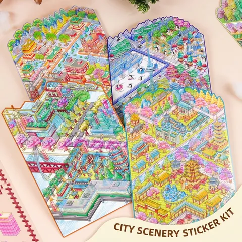 3D Stadt Landschaft Aufkleber DIY Miniaturwelt Szene PET Aufkleber Stressabbau Scrapbooking Dekor Für Kinder Erwachsene Journaling