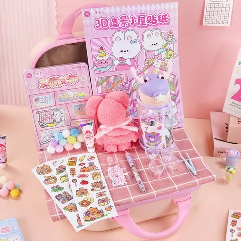 Children's DIY Journal Stationery Set Deluxe Suitcase Treasure Box Stickers Cream Glue Fun Gift For Girls Students Wheat Youth