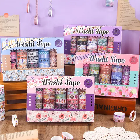 Coffret Cadeau Ruban Washi Créatif Motif Géométrique Floral Dorage à Chaud Autocollant Décoratif Journal Bricolage Scrapbooking Papeterie