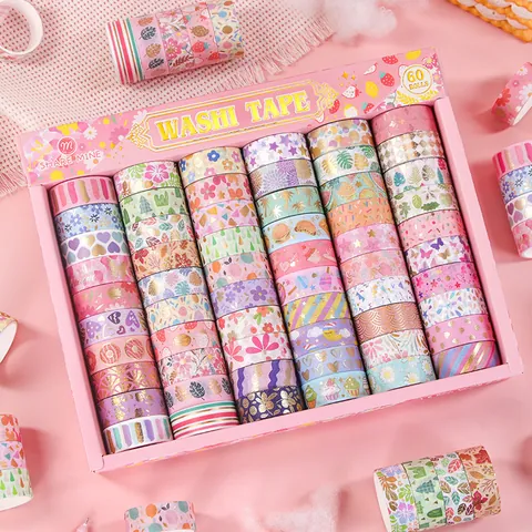 Vintage Gold Foil Washi Tape Multicolor Flower Fruit Pattern Decorative Adhesive Masking Tape For DIY Journaling Scrapbooking Crafting Gift