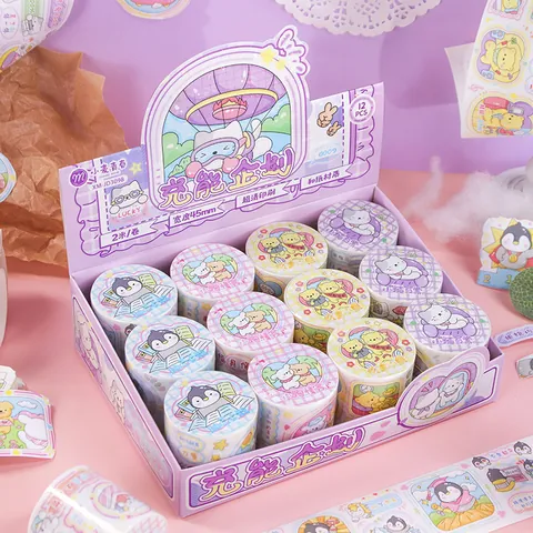 12 Rolls INS Style Cute Cartoon Washi Tape Set Colorful Animal Graffiti Decorative Tape For Scrapbooking DIY Craft Journal Supplies