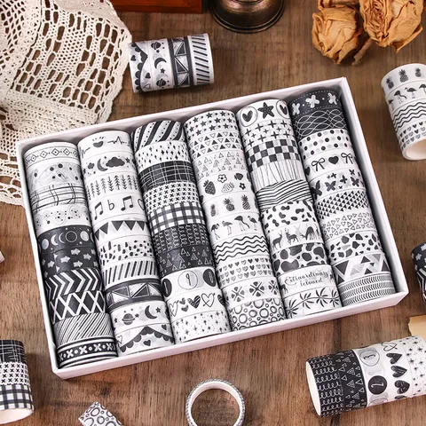 60 Rolls Washi Tape Set Gift Box Black White Multicolor DIY Decorative Masking Tape For Scrapbooking Journaling Art Crafts
