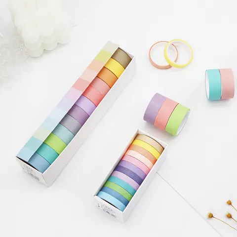 Solid Color Washi Tape Set Macaron Rainbow DIY Masking Tapes Scrapbooking Supplies Journaling Decorative Stationery Adhesive Paper Tape