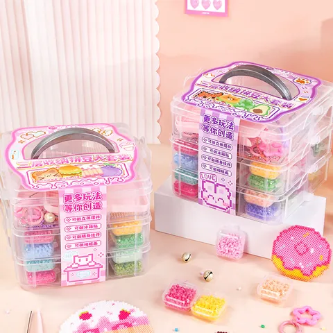 DIY Fuse Beads Deluxe Kit With Multilayer Storage Box Creative Handmade Pixel Art Set For Kids Girls Boys Craft Activities Birthday Gift