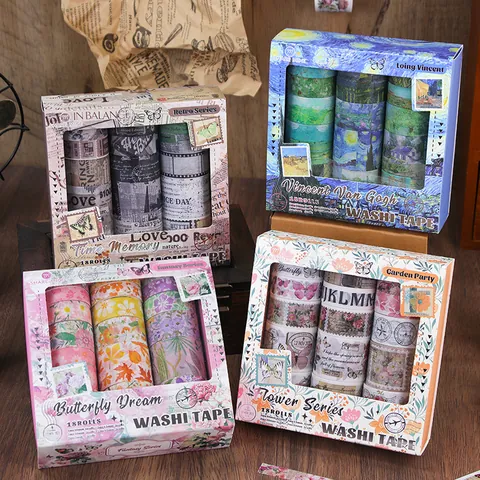 Set di Nastri Washi Vintage Con Motivi Artistici Di Dipinti a Olio Fiori E Farfalle Nastro Adesivo Decorativo Per Scrapbooking DIY Journal
