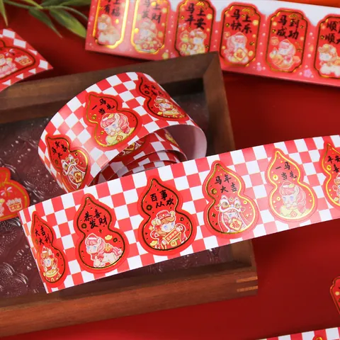 Traditioneel Chinees Nieuwjaar Washi Tape Rood Goudfolie Hot Stamping Gevormde Stickers Gunstige Woorden Lentefestival Decoratie Afdichttape