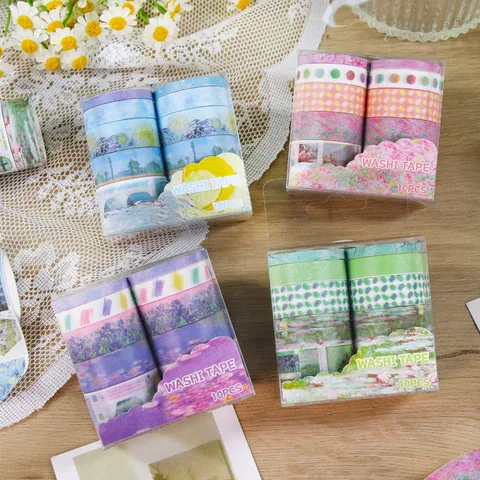 Vintage European Style Washi Tape Set Multi Styles Decorative Stickers Scrapbooking Supplies Geometric Post Office Patterns Craft Tape Large Box