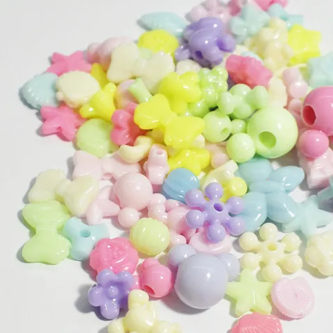 Perles Enfilage Acrylique Mixtes Étoile Nœud Coquillage Couleurs Pastels Printemps Macaron Perles Trou Droit Pour DIY Enfants Artisanat Éducatif Accessoires De Vêtement