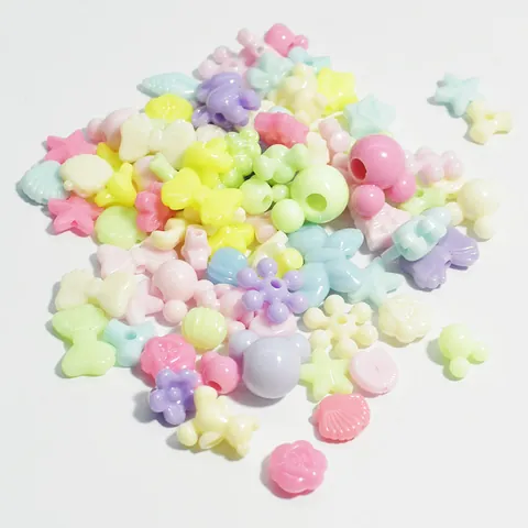 Perles Enfilage Acrylique Mixtes Étoile Nœud Coquillage Couleurs Pastels Printemps Macaron Perles Trou Droit Pour DIY Enfants Artisanat Éducatif Accessoires De Vêtement