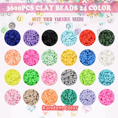 Bohemia Polymer Clay Heishi Beads Jewelry Making Kit For Kids Adults Multicolor DIY Craft Set With Letter Beads Metal Charms Elastic Thread For Bracelet Necklace