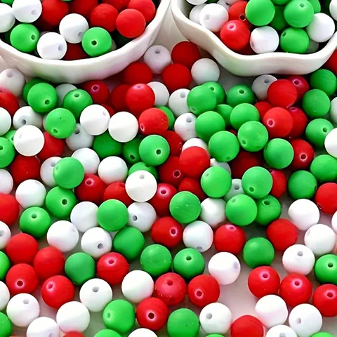 8mm Christmas Style Acrylic Round Beads Red White Green Matte Spacer Beads For DIY Jewelry Making Party Hair Accessories 1800 Pieces